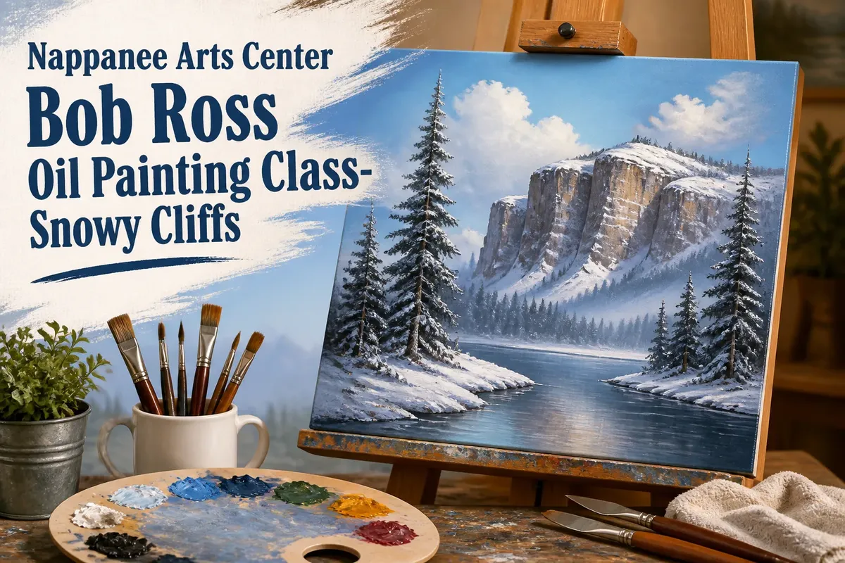 Nappanee Arts Center Bob Ross Oil Painting Class- Snowy Cliffs