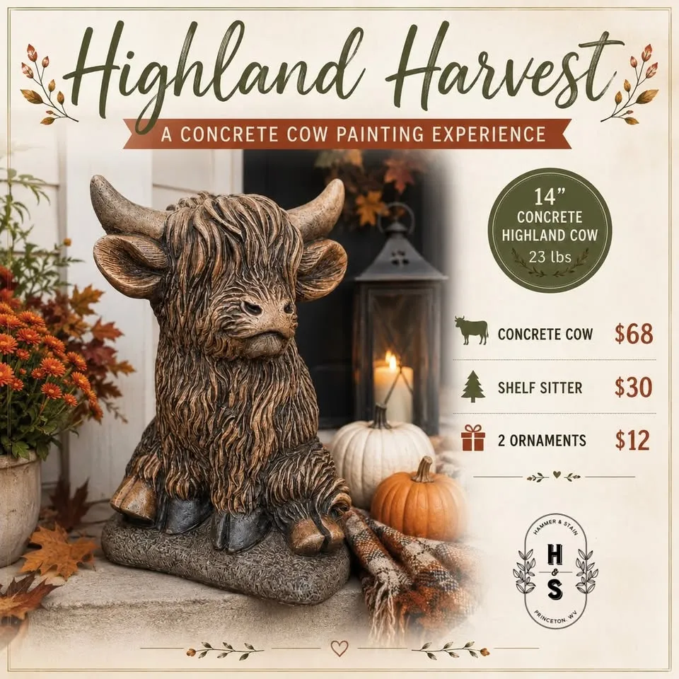 Highland Harvest: A Concrete Cow Painting Experience