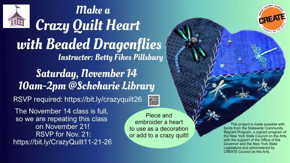 Crazy Quilt Heart with Beaded Dragonflies