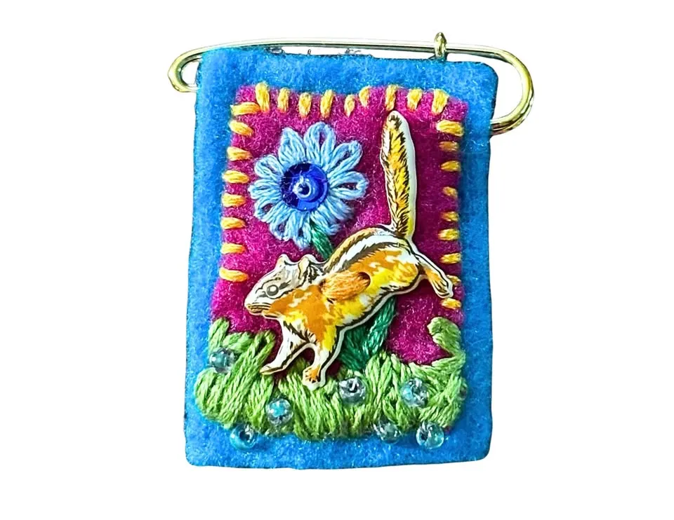 Beaded and Stitched Collage Pin