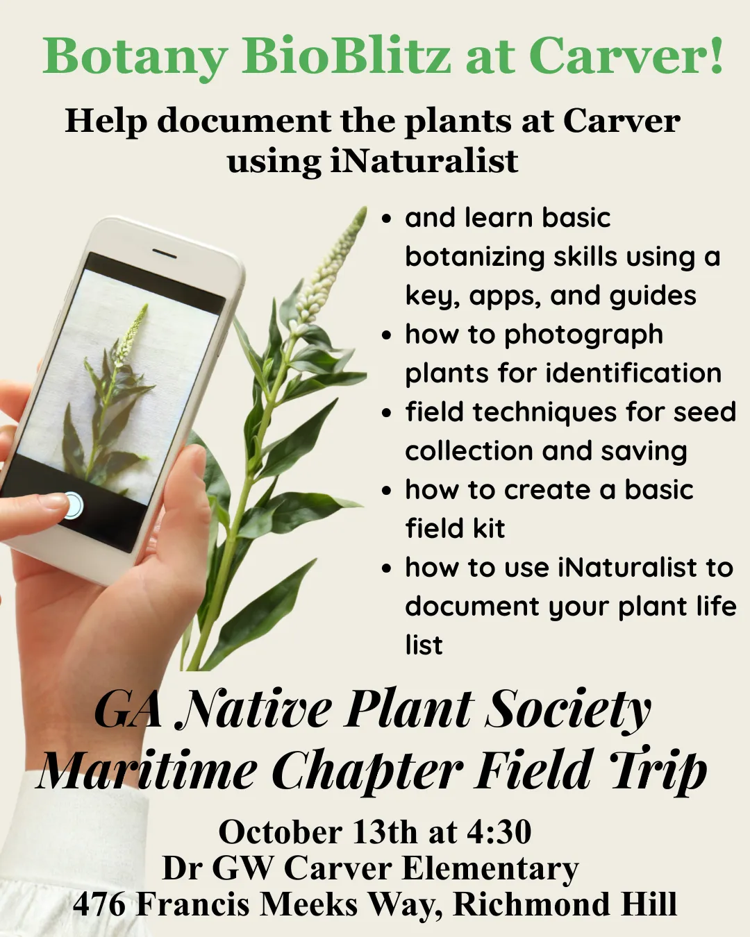 Botany BioBlitz at Carver!