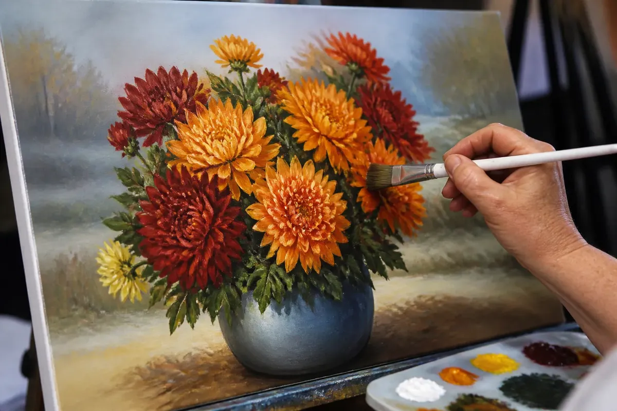 Paint Fall Mums with Certified Bob Ross Instructor, Pam Davis