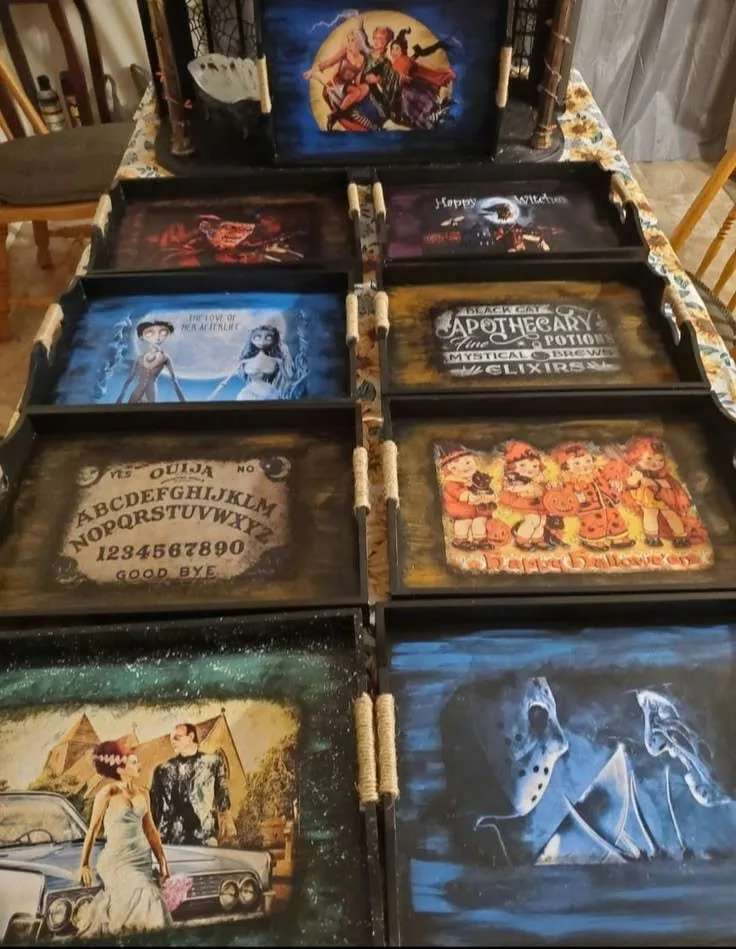 Mixed Media Fall/Halloween Serving Trays