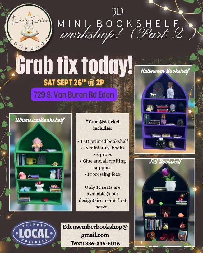 *9/26 DIY 3D mini bookshelf workshop- TIX REQ.