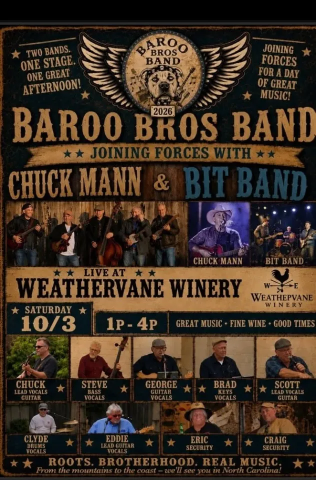 Barro Bros Band, Chuck Mann, and Bit Band Perform at Weathervane Winery