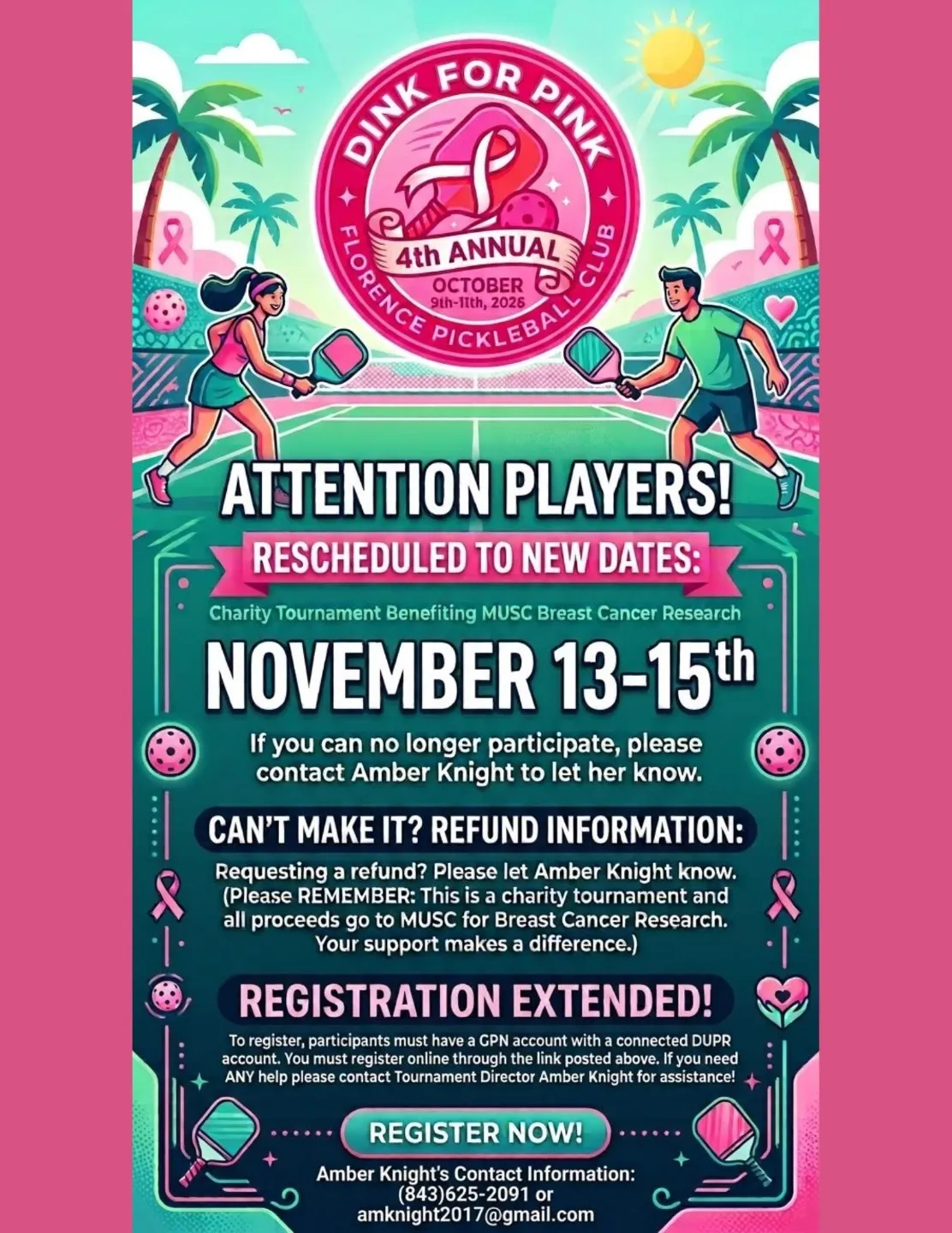 RESCHEDULED 2026 FPC 4th Annual Dink for Pink