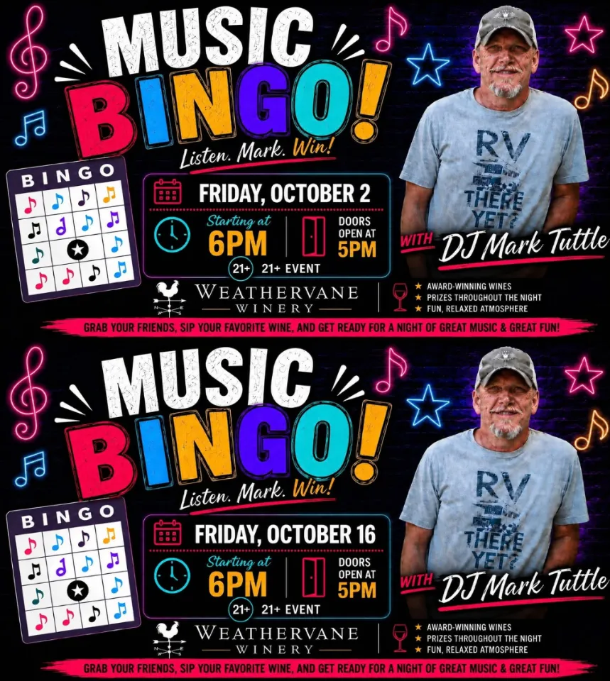 Music Bingo at Weathervane Winery! October Dates