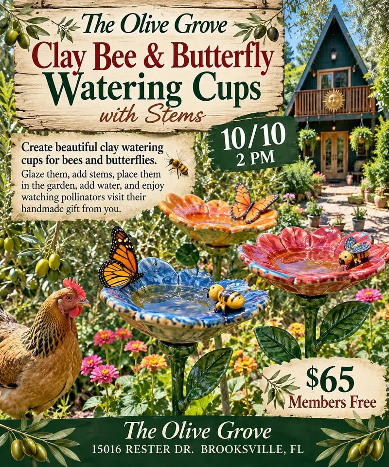 Clay Bee Butterfly and Bee Watering Cups
