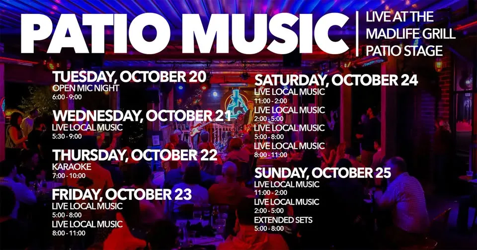 Patio Music — LIVE at the MadLife Grill Patio Stage — FREE EVENT