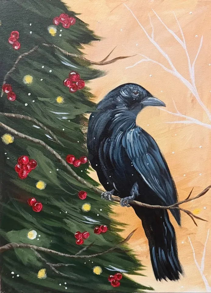 Paint Night at Citrus & Sage Bookshop! Christmas Raven!