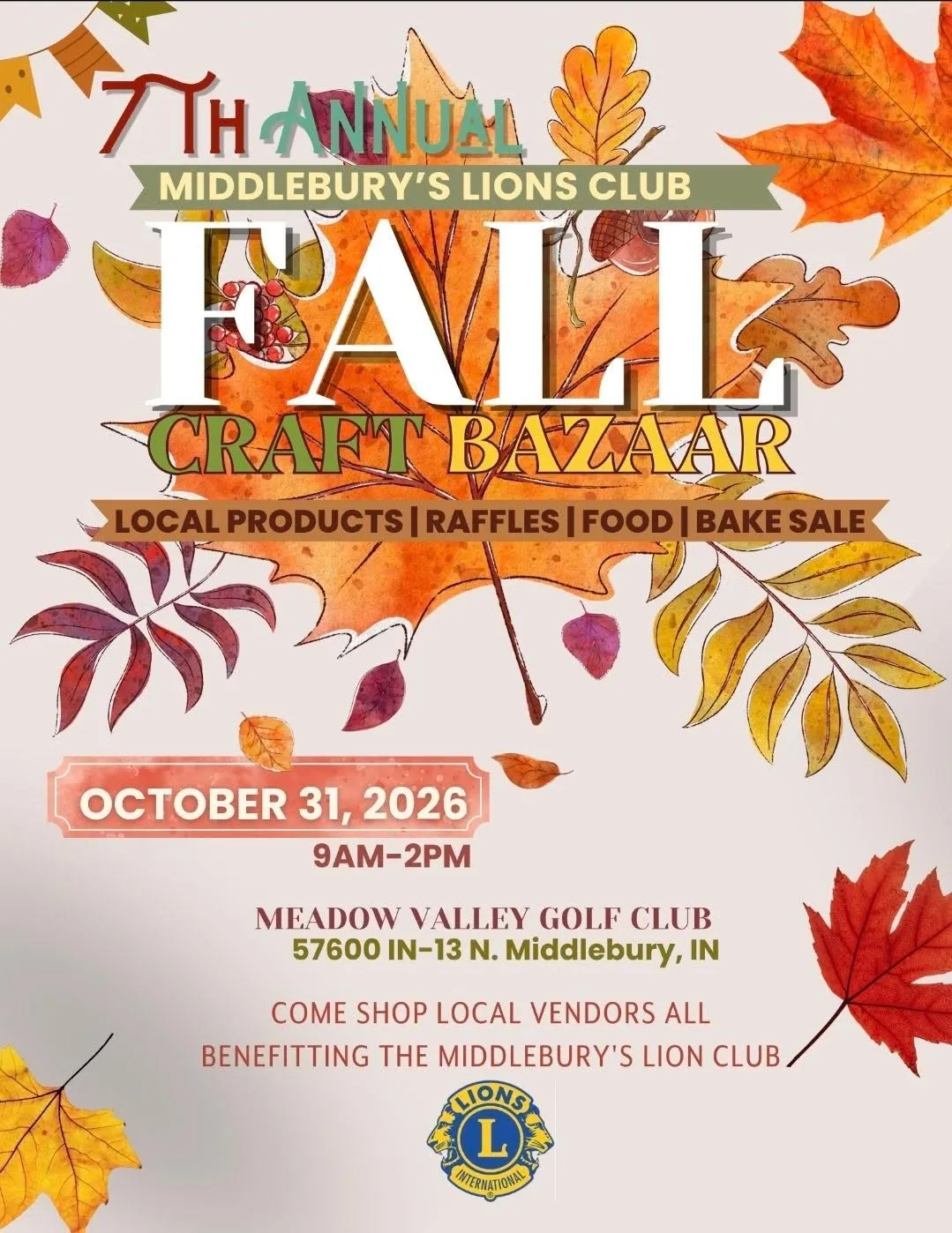 7th Annual Middlebury Lions Club Fall Craft Bazaar