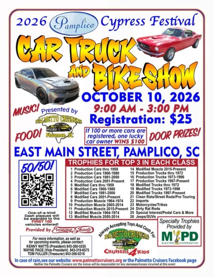 2026 Pamplico Cypress Festival Car, Truck and Bike Show