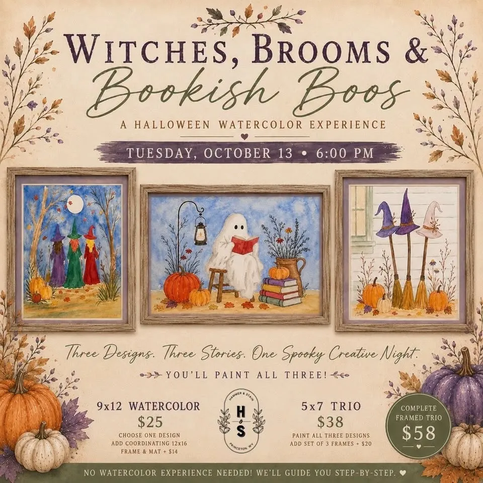 Witches, Brooms & Bookish Boos: A Halloween Watercolor Experience