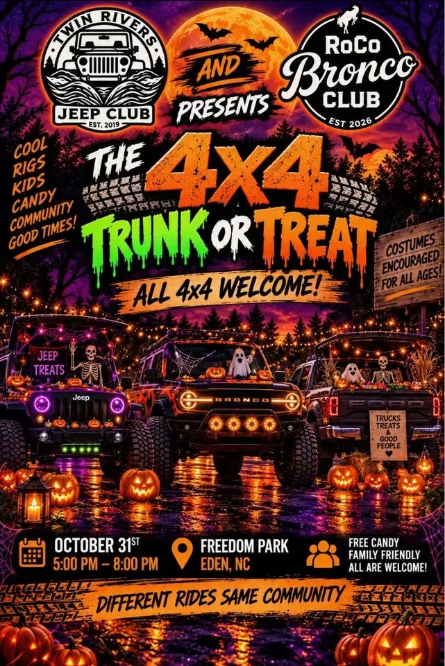Twin Rivers Jeep Club and RoCo Bronco Present "The 4×4 Trunk or Treat"