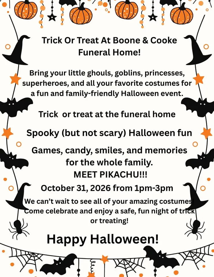 Trick or Treat At Boone and Cooke Funeral Home & Crematory