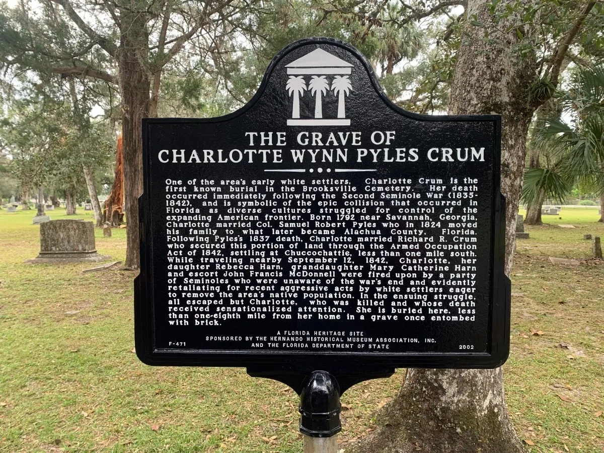 Grave of Charlotte Wynn Pyles Crum Historic Marker